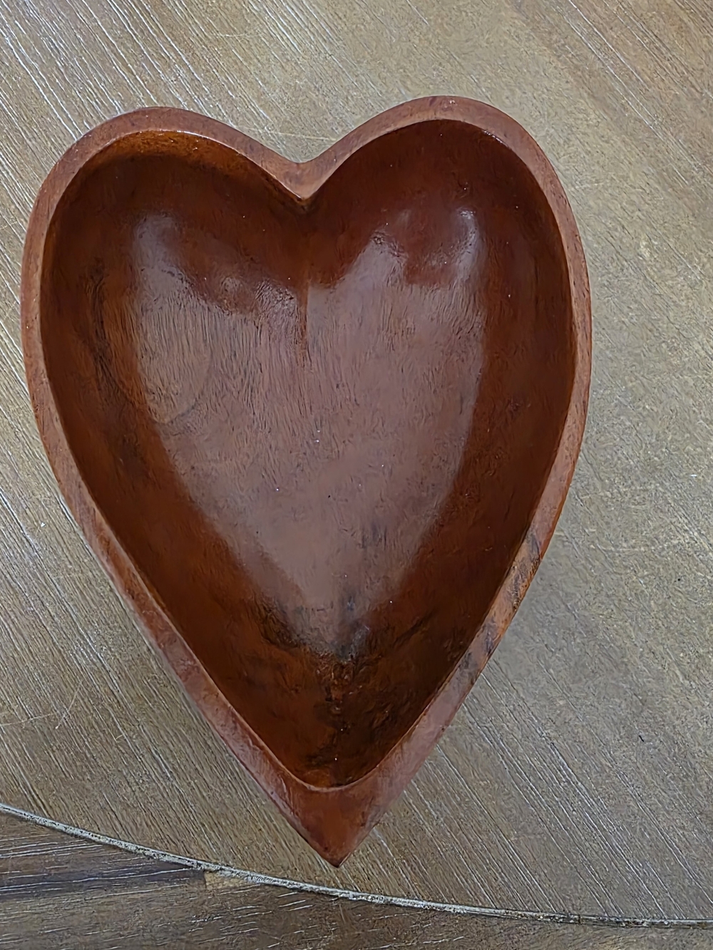 Handcrafted Brown Heart-Shaped Wooden Bowl - Home Kitchen